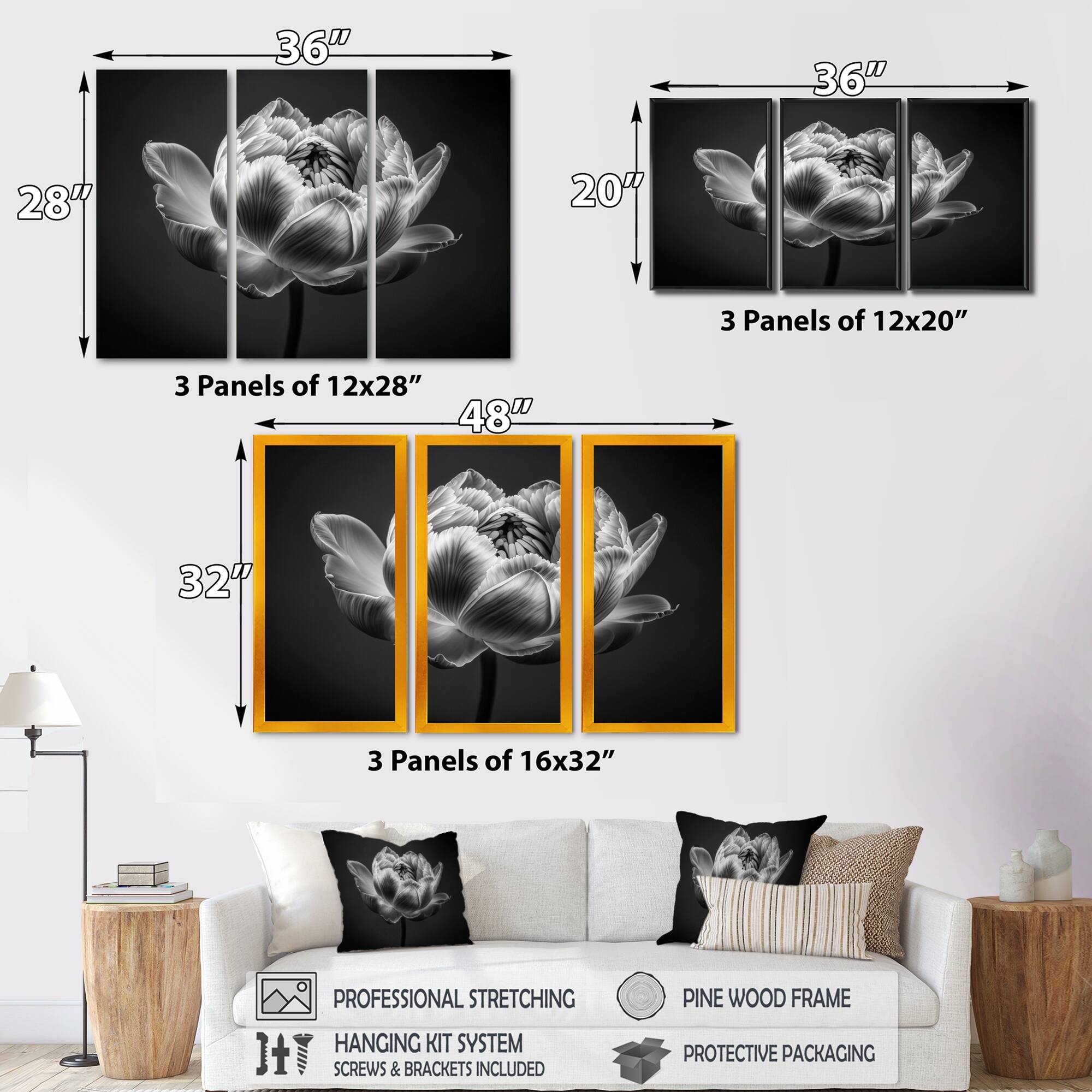 Designart "Closeup Of Black And White Tulip III" Floral Tulip Canvas Wall Art Print Bed Bath